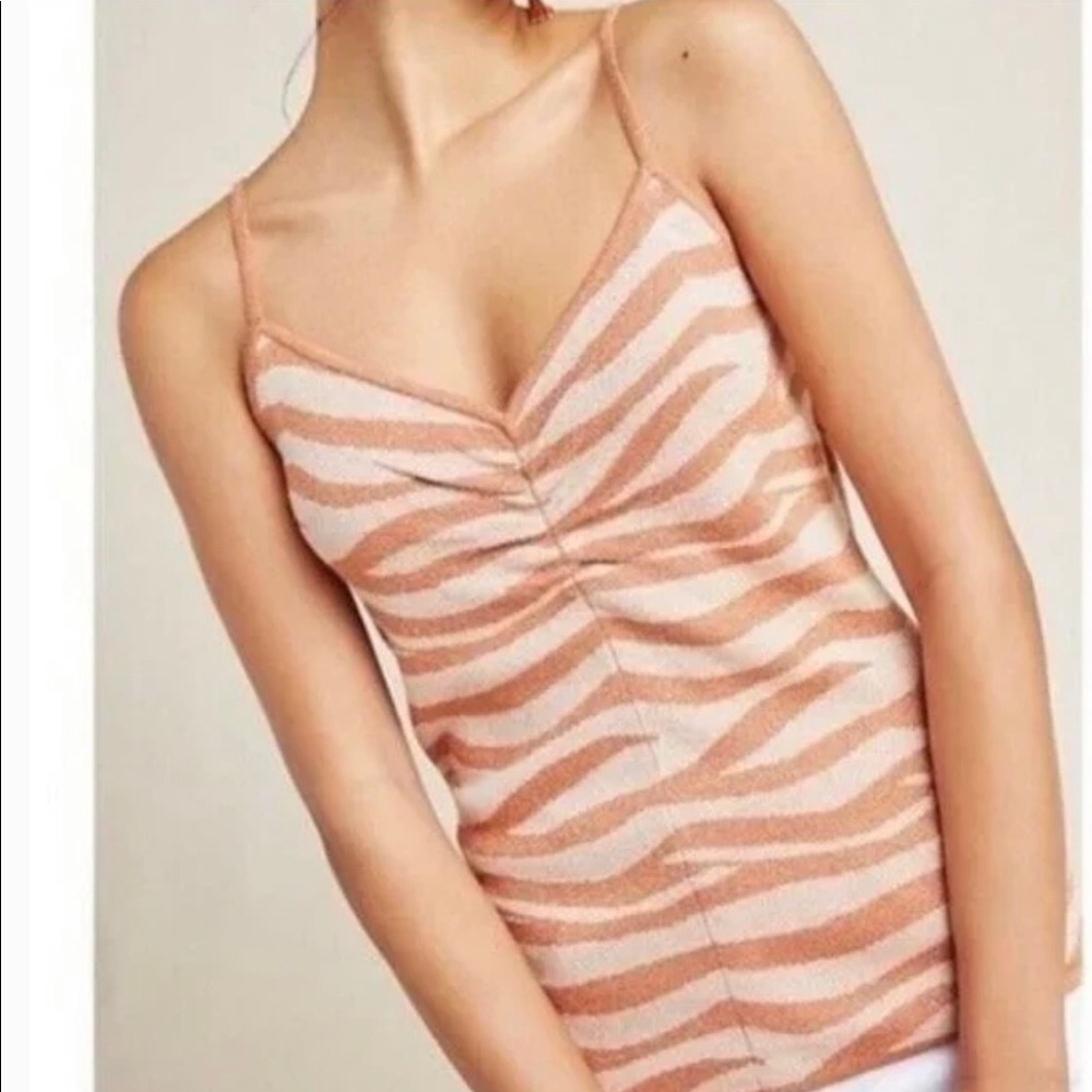 Anthropologie Zebra Print Gold Metallic Cami/Tank Top Sz XS